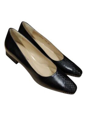 JOEL PARKER Black Italian Leather Low-Heel Pumps Heels Size 5.5 AA (Narr…
